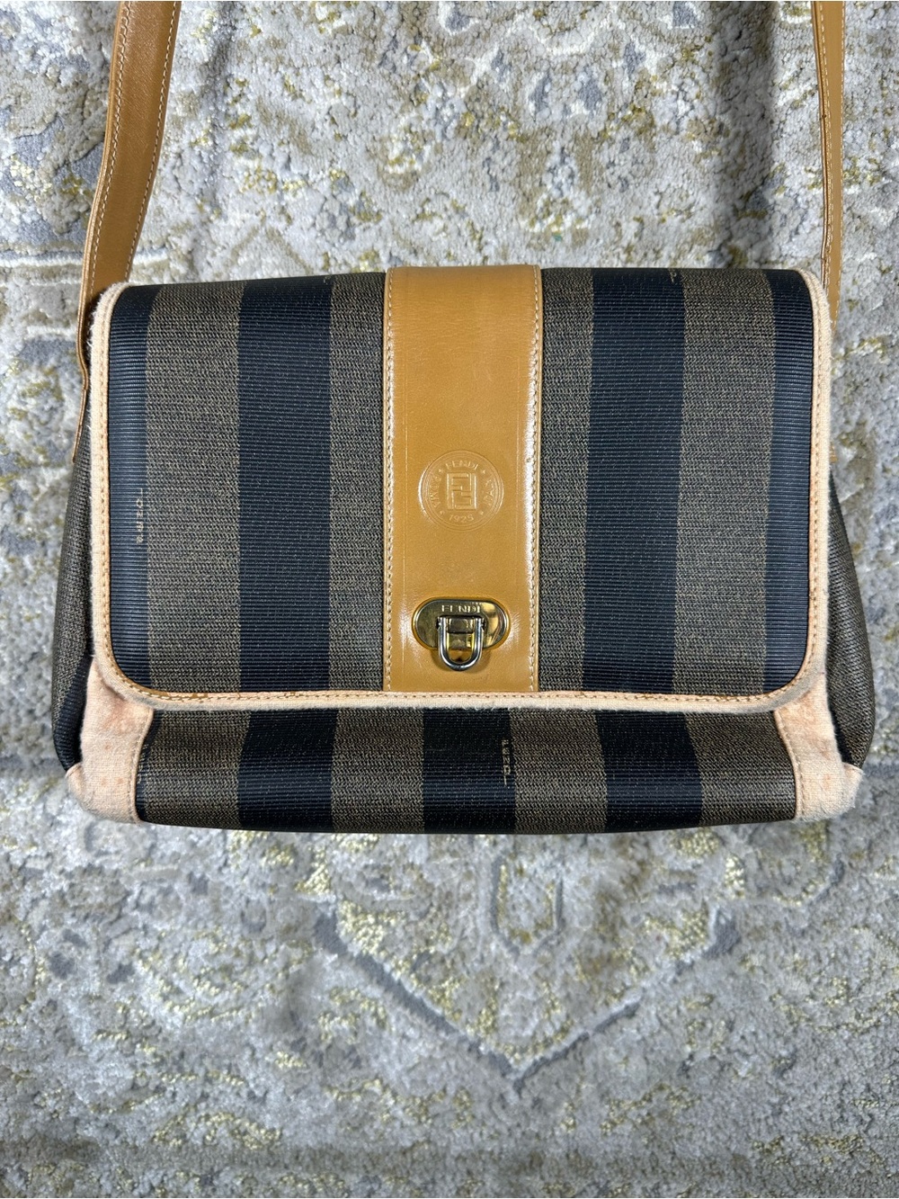 Vintage FENDI S.A.S. Pequin Stripe Flap Shoulder Bag
